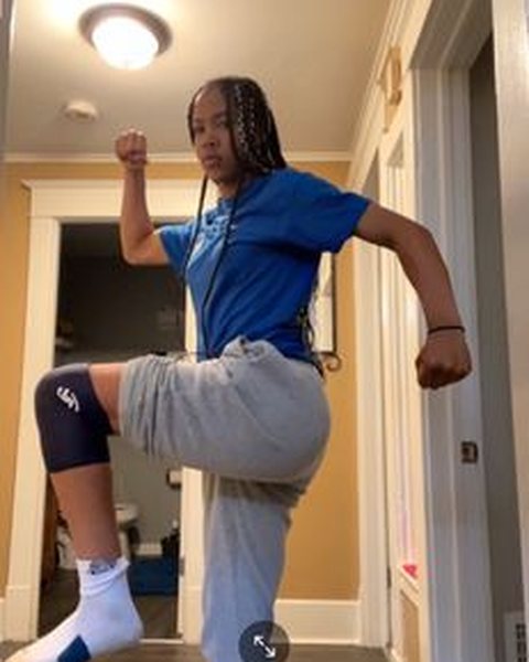 A customer wearing the Cocoon knee sleeve